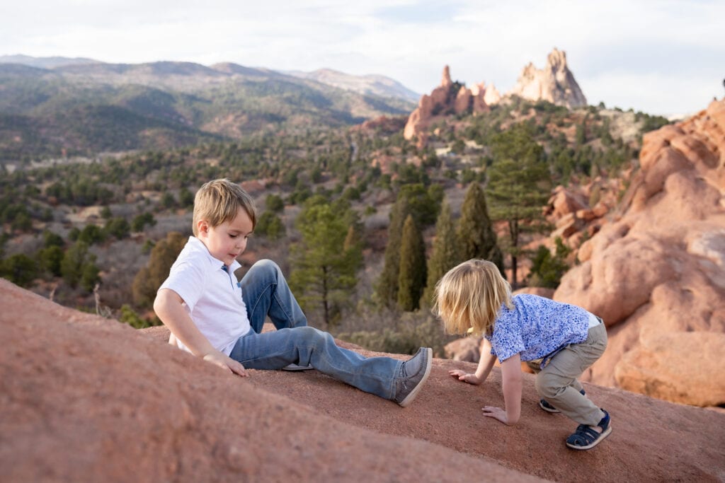 children playing on rocks in Garden of the Gods in Colorado Springs